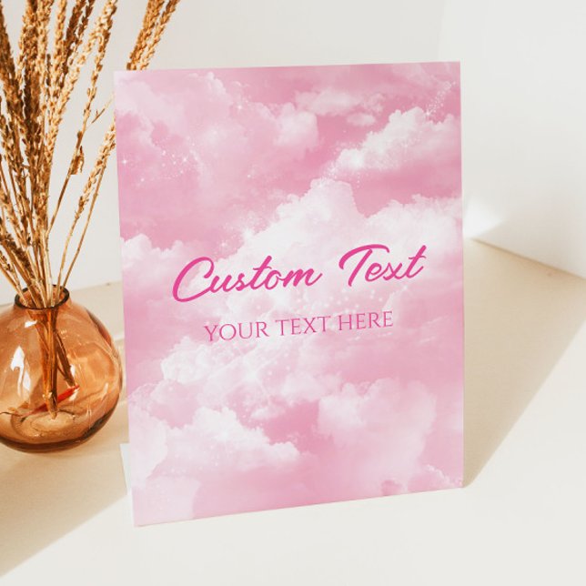 Signe De Table Texte personnalisé de la partie Clouds rose (Créateur téléchargé)