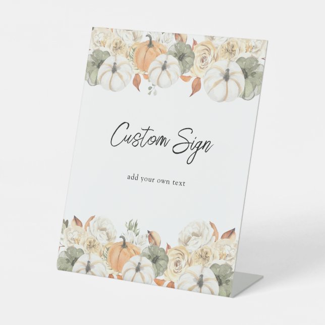 Signe De Table Texte personnalisé du Citrouille d'automne rustiqu (Recto)