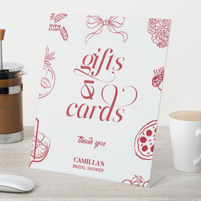 Signe De Table That’s Amore Red Bridal Shower cards and gifts (In SItu)