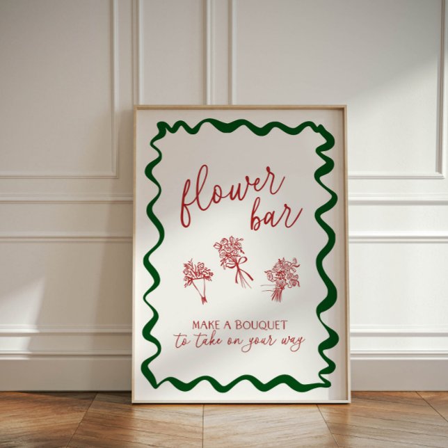 Signe De Table Thats Amore Bridal Shower Flower Bar Make Bouquet (Flower bar sign with hand drawn illustrations)