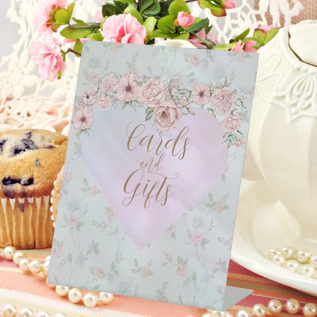 Signe De Table Thé dansant de mariage rétro avec pivoines bleu pe (Créateur téléchargé)