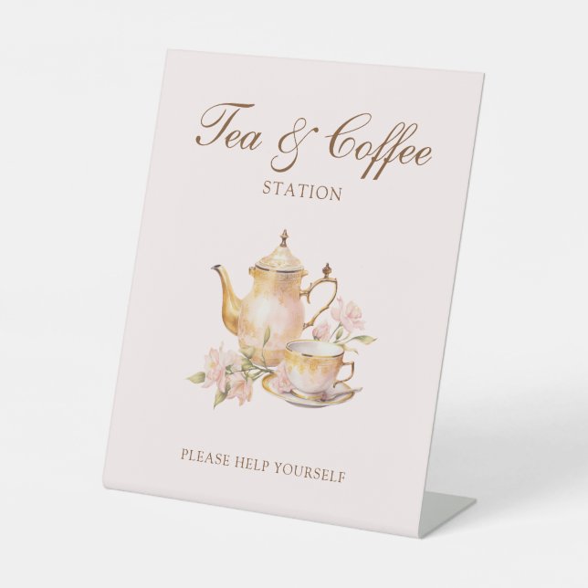 Signe De Table Thé Élevé Rose Pastel Mariage Thé & Café (Recto)