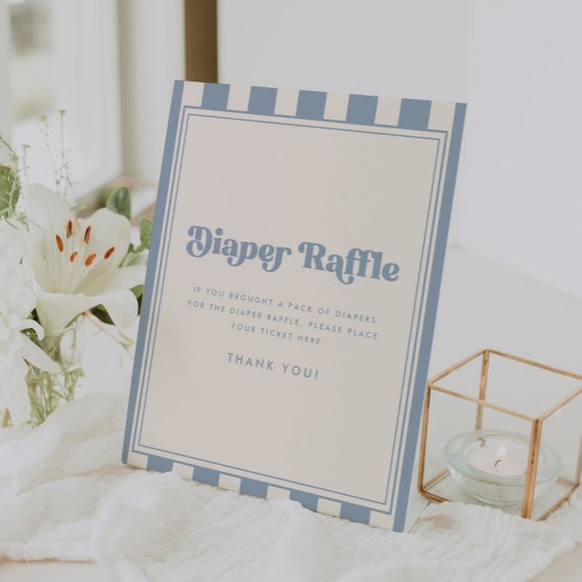 Signe De Table Tirage de couche moderne rayée bleue Baby Shower (Créateur téléchargé)
