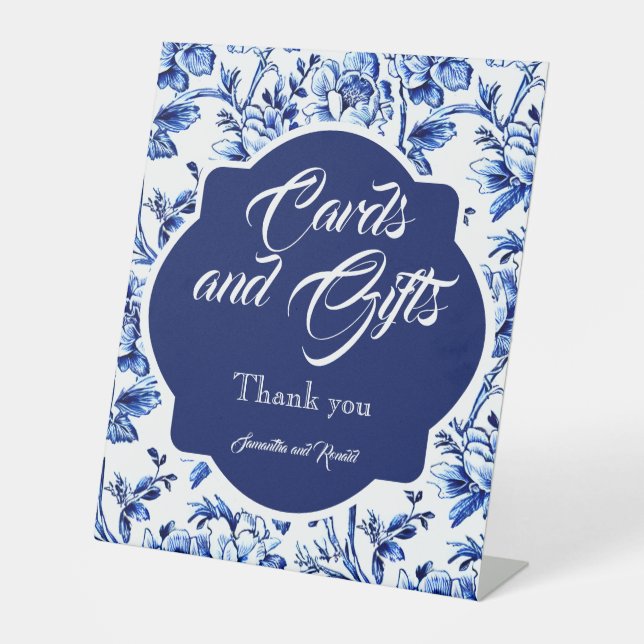 Signe De Table Toile Florale Bleue Cartes de Mariage et Cadeaux T (Recto)