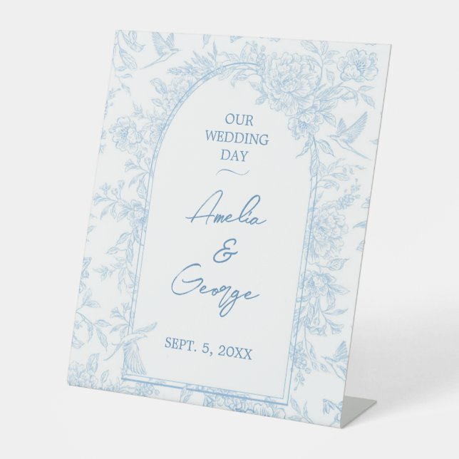 Signe De Table Toile mariage bleu et blanc (Recto)