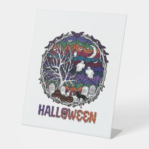 Signe De Table Toiles d'araignée d'Halloween Arbres Fantômes Citr