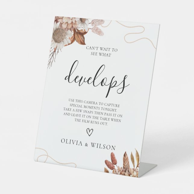 Signe De Table Tomber amoureux | Caméra jetable Boho Mariage (Recto)