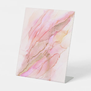 Signe De Table Tons roses dans les nuages d'encre avec or