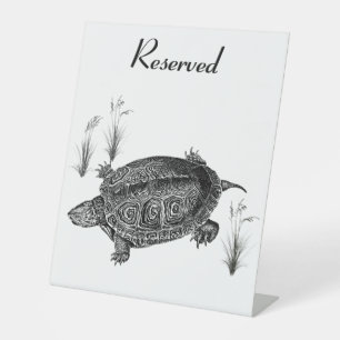 Signe De Table Tortue de mer noire et blanche