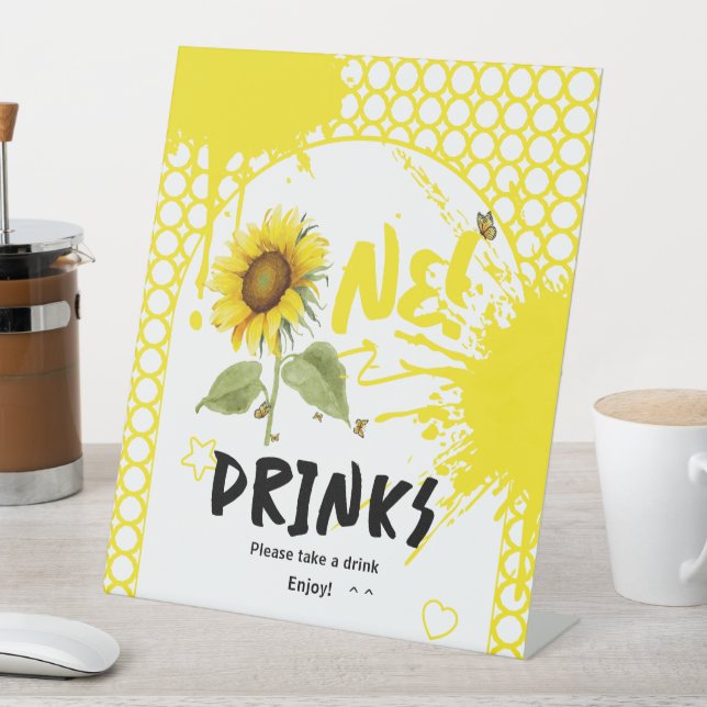 Signe De Table Tournesol aux papillons 1er Anniversaire Boissons (In SItu)