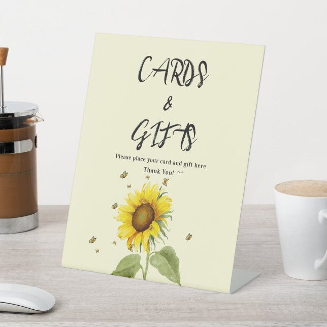 Signe De Table Tournesol d'aquarelle avec Baby shower de papillon (In SItu)