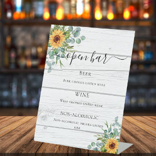 Signe De Table Tournesols eucalyptus verdure menu du bar en bois