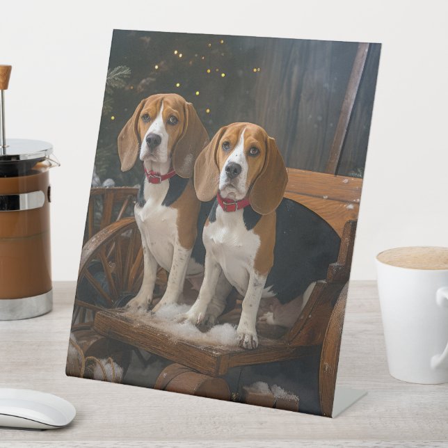 Signe De Table Traîneau de Noël Décoratif Beagle Neigeux (In SItu)