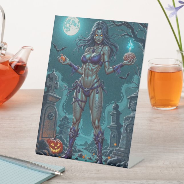 Signe De Table Traite d'Halloween ou ami Zombie w Cerveau (In SItu)