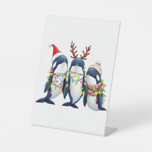 Signe De Table Trois baleines portent le chapeau de Noël
