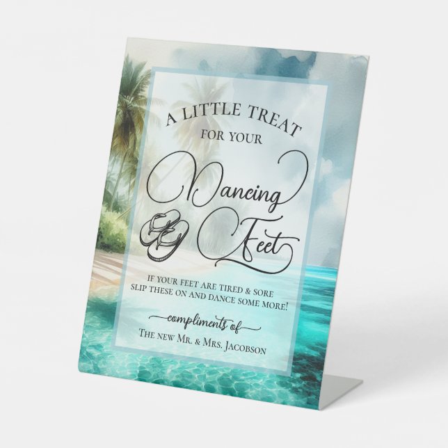 Signe De Table Tropical Beach Dancing Feet Flip Flop Wedding  (Recto)