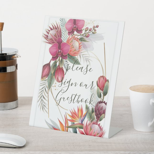 Signe De Table Tropical Floral Paradise Botanical Gold Wedding  (In SItu)