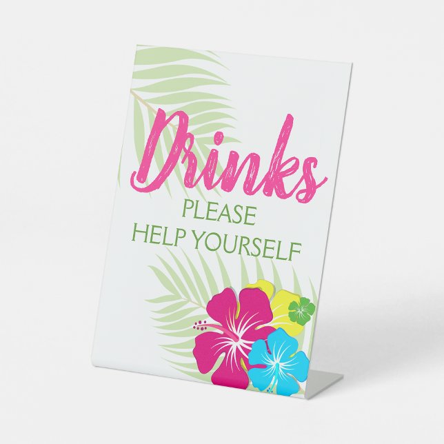 Signe De Table Tropical Luau Hawaiian Hibiscus Boissons Table Par (Tropical Luau Hawaiian Hibiscus Drinks Table Party Pedestal Sign)