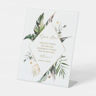 Signe De Table Tropical Watercolor Feuille Mariage Open Bar