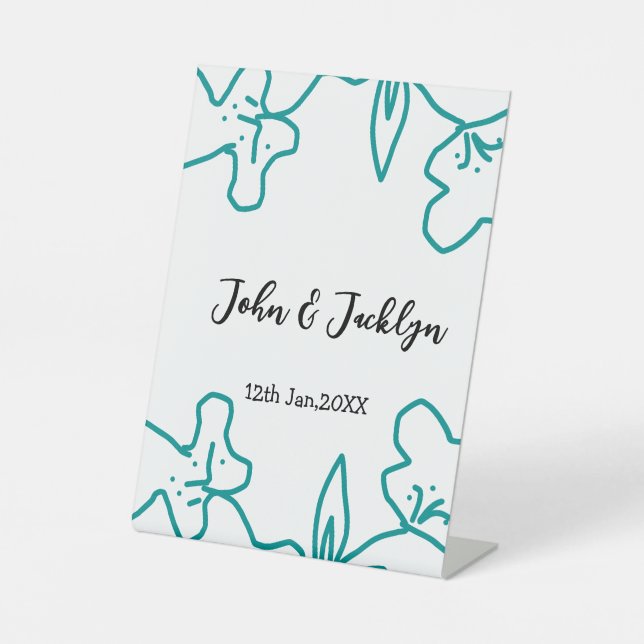 Signe De Table Turquoise bleu couple nom date flstylish  (Recto)