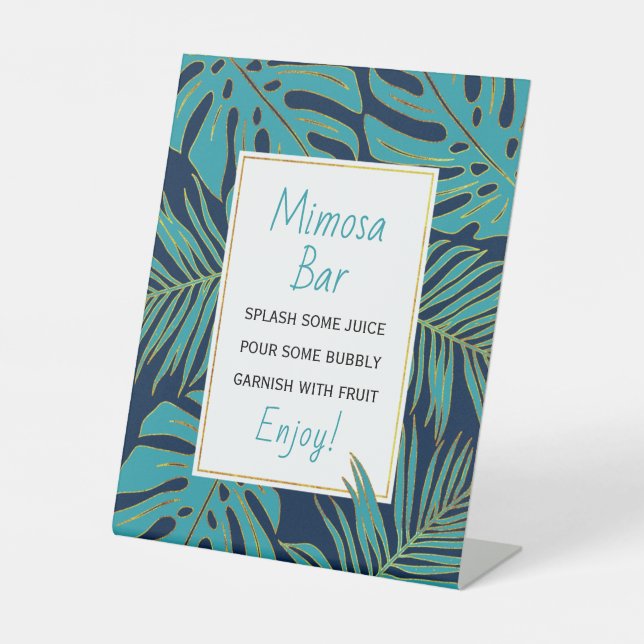 Signe De Table Turquoise, marine tropicale feuille mariage douche (Recto)