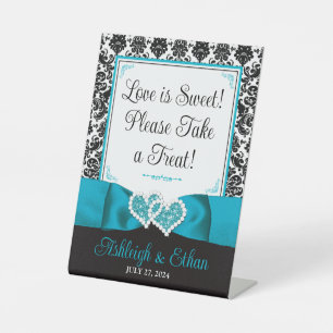 Signe De Table Turquoise, Noir Damask Love Hearve Mariage