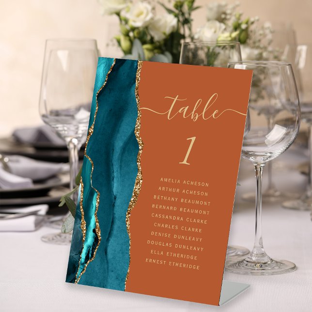 Signe De Table Turquoise Or Agate Burange Orange Mariage Numéro d (Créateur téléchargé)