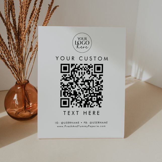 Signe De Table Typographie chic Logo d'entreprise Code QR personn (Créateur téléchargé)