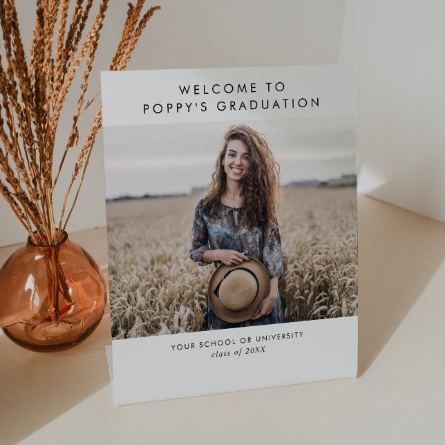 Signe De Table Typographie Chic Photo Graduation Party Bienvenue (Créateur téléchargé)