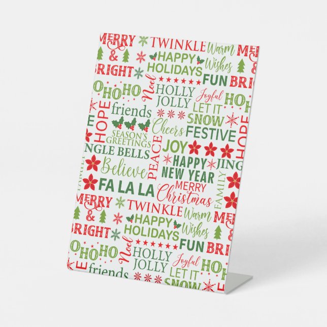 Signe De Table Typographie de Noël rouge et vert sans couture (Recto)