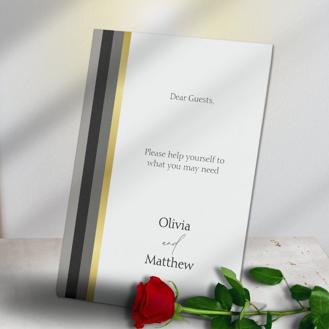 Signe De Table Typographie élégante Noir Blanc Or Mariage (Créateur téléchargé)