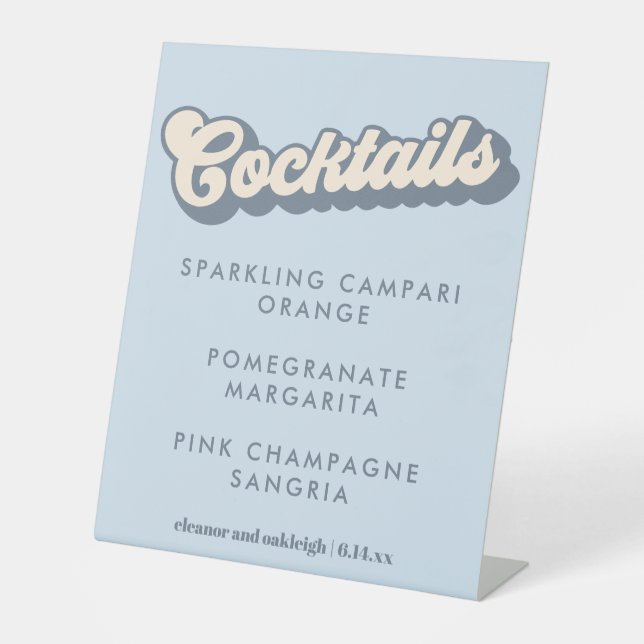 Signe De Table Typographie Gras Cocktails de Mariage Groovy Bleu (Recto)