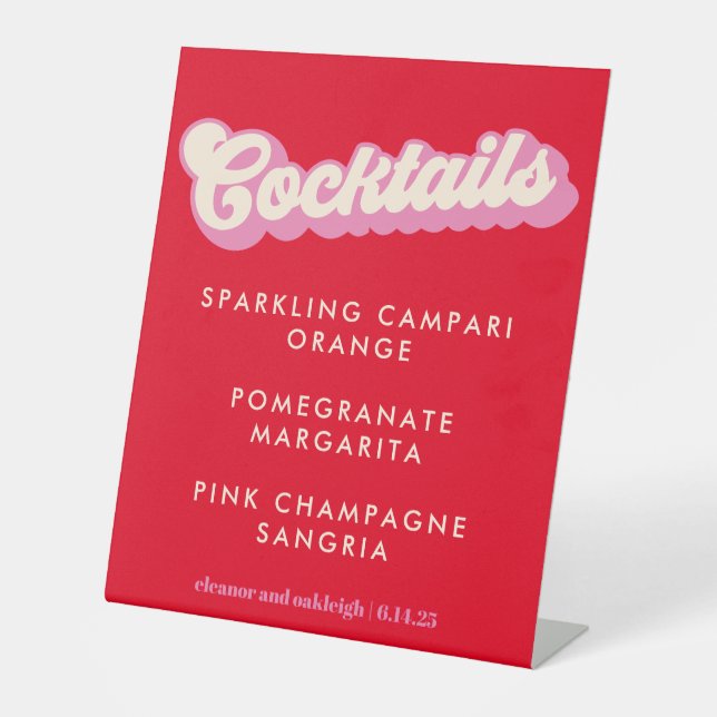 Signe De Table Typographie Gras Cocktails de Mariage Rose Rouge G (Recto)