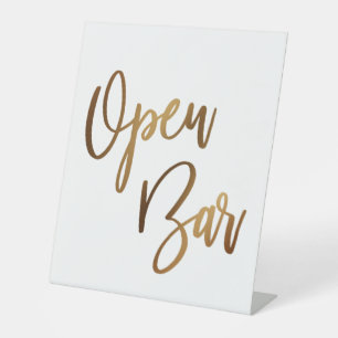 Signe De Table Typographie Manuscrite Or Simple Bar Ouvert