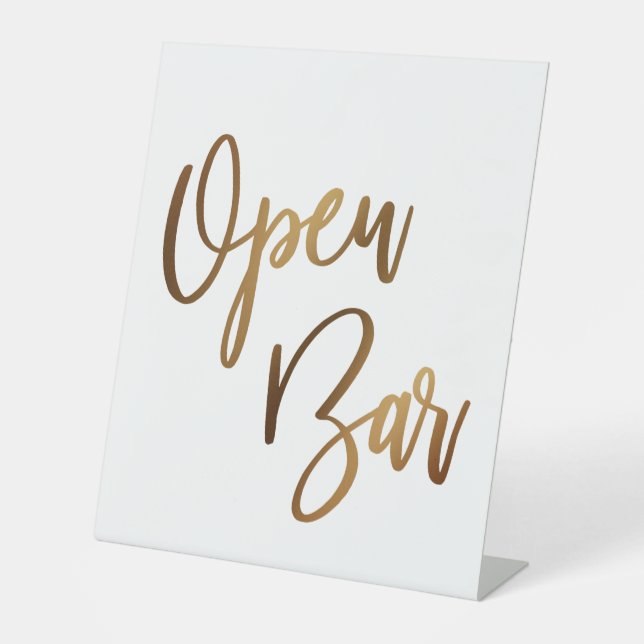 Signe De Table Typographie Manuscrite Or Simple Bar Ouvert (Recto)