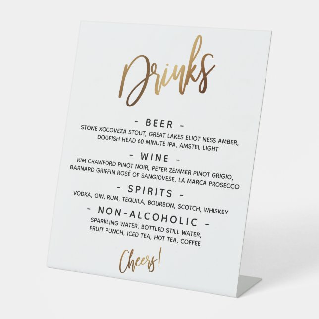 Signe De Table Typographie manuscrite or simple Menu "Boissons" (Recto)