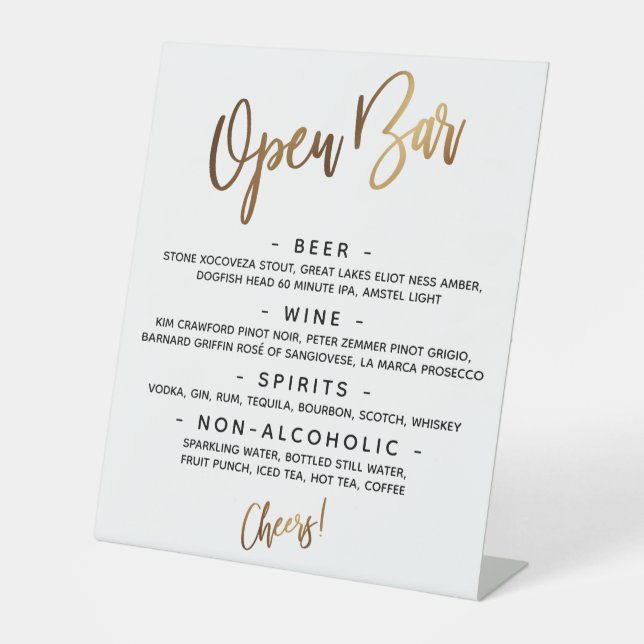 Signe De Table Typographie Manuscrite Simple Or Menu Bar Ouvert (Recto)