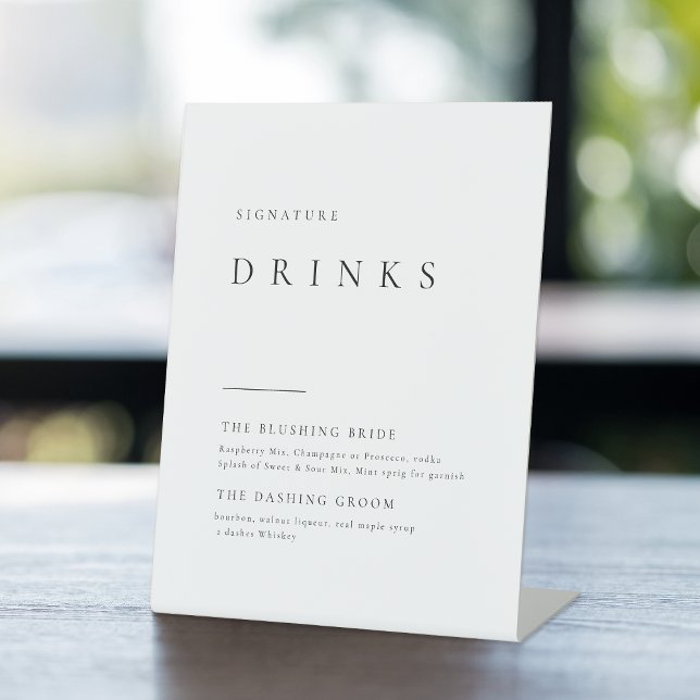 Signe De Table Typographie Simplement Élégante Signature moderne  (Simply Elegant Typography Modern Signature Drinks Pedestal Sign)