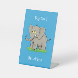Signe De Table Un joli éléphant drôle avec un oiseau sur le tronc