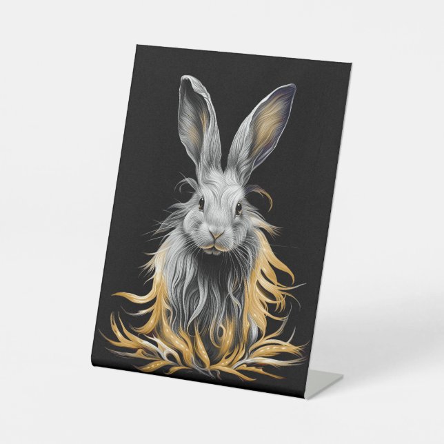Signe De Table Un lapin gris génial en feu (Recto)