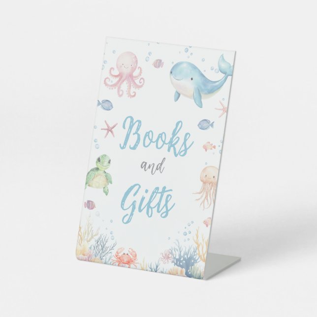 Signe De Table Under the Sea Baby Shower Books and Gifts Sign (Recto)