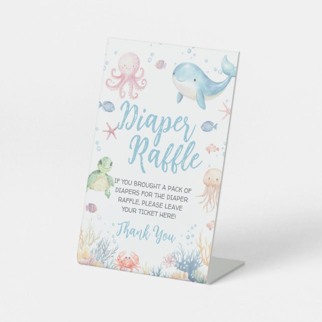 Signe De Table Under the Sea Baby Shower Diaper Raffle Sign (Recto)