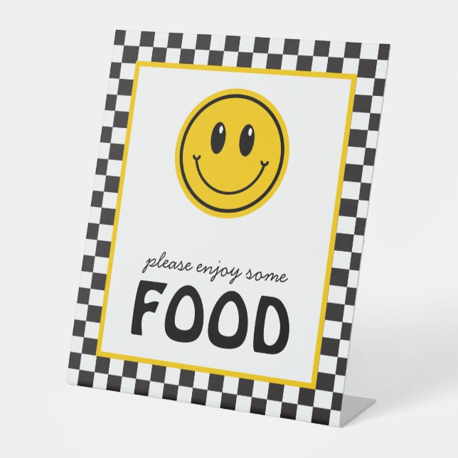 Signe De Table Une borne de nourriture avec un visage souriant he (Recto)