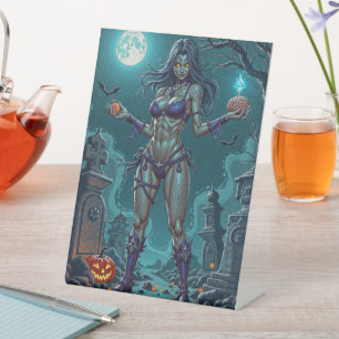 Signe De Table Une fille zombie propose des friandises ou des cer