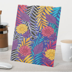 Signe De Table une fleur colorée et un motif feuille sur un bac b