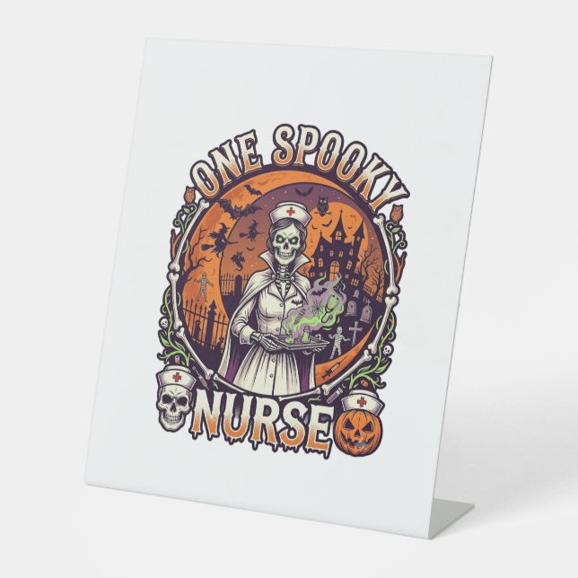 Signe De Table Une infirmière effrayante Halloween squelette poti (Recto)