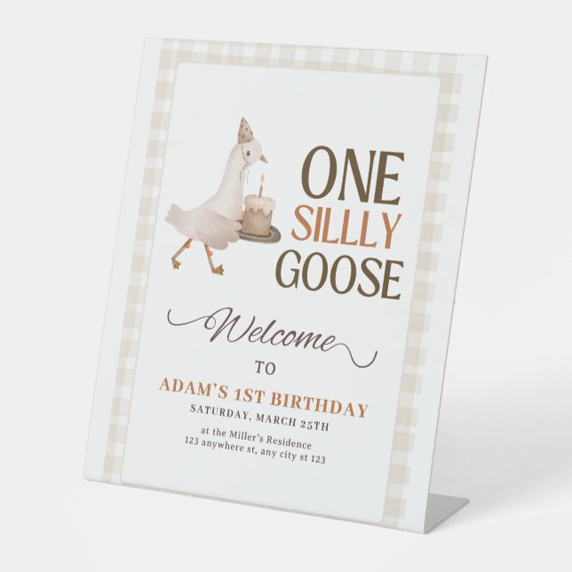 Signe De Table Une invitation d'anniversaire One Silly Goose, Oie (Recto)