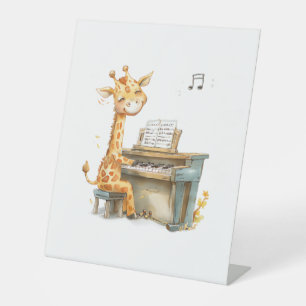 Signe De Table Une Jolie Giraffe Bébé Joue La Guitare
