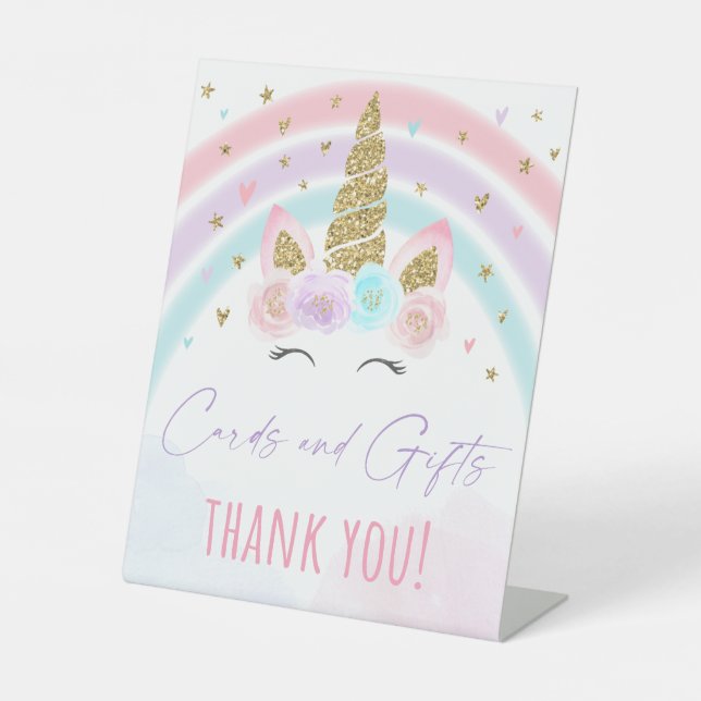 Signe De Table Unicorn Arc-en-ciel cartes et cadeaux Anniversaire (Recto)