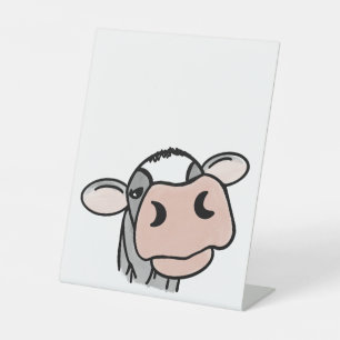 Signe De Table vache de dessin animé noir blanc rose baiser gris